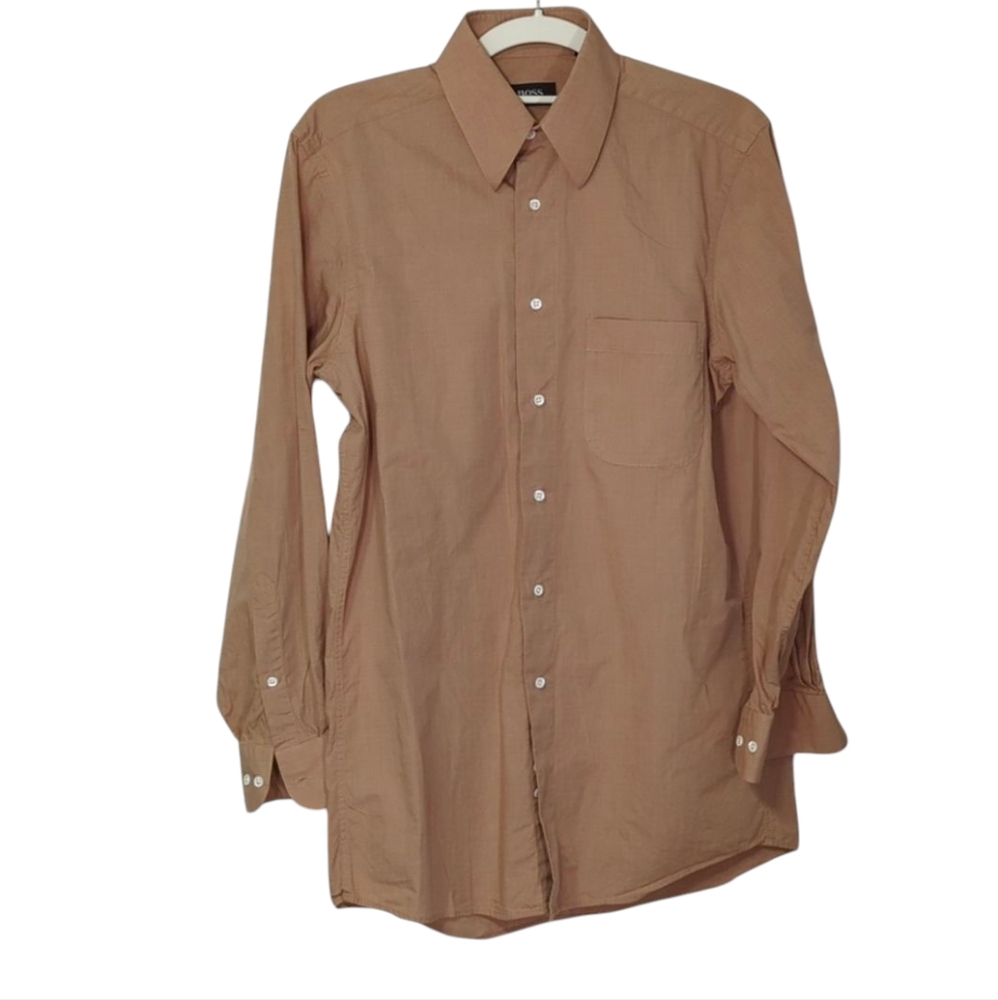 Boss Hugo Boss Tan Brown Button Down Dress Shirt Neck Size 14.5 32/33